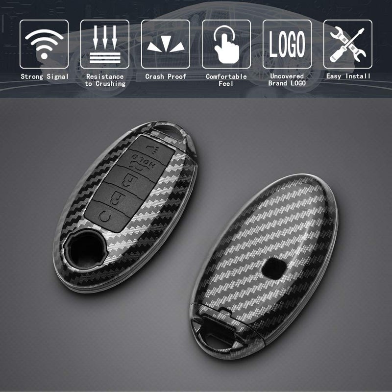 TANGSEN Key Fob Case Red Carbon Fiber Pattern Black Silicone Cover Compatible with Infiniti JX35 Q50 Q60 QX56 QX60 QX80 Altima Armada Maxima Murano Pathfinder Rogue 5 Button Keyless Entry Remote - Image 3